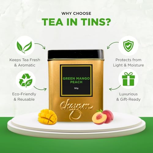Chayam Premium Organic Mango Peach Green Tea – 50g | Exotic Blend With Peppermint, Orange Peel & Whole Leaf Rose Petals for Refreshing & Aromatic Taste with Fresh Natural Ingredients - Pack of 1