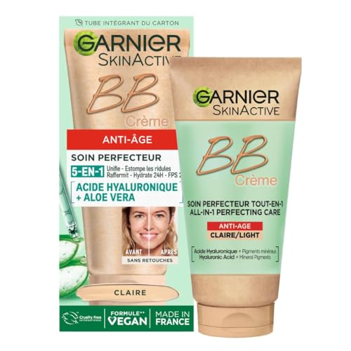GARNIER Skin Active - BB Crème Anti-Âge - Soin Perfecteur Tout-En-1 - Raffermit & Hydrate - FPS 25 - Acide Hyaluronique & Aloe Vera - Vegan & Cruelty Free -...