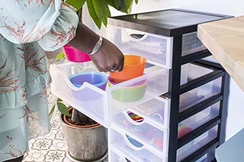 Iris Ohyama, Storage tower, Plastic organizer, 8 drawers, 7 L, Ergonomic handles, Solid, Wheels, A4 format, Office, Bedroom, Living room, Bathroom - DDDC-380 - Black