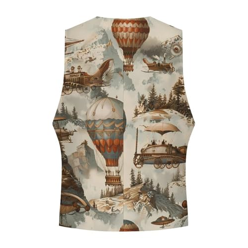 Steampunk Airships Air Balloons Novelty Men's Suit Vest Funny Formal Dress Vests Business Waistcoat4