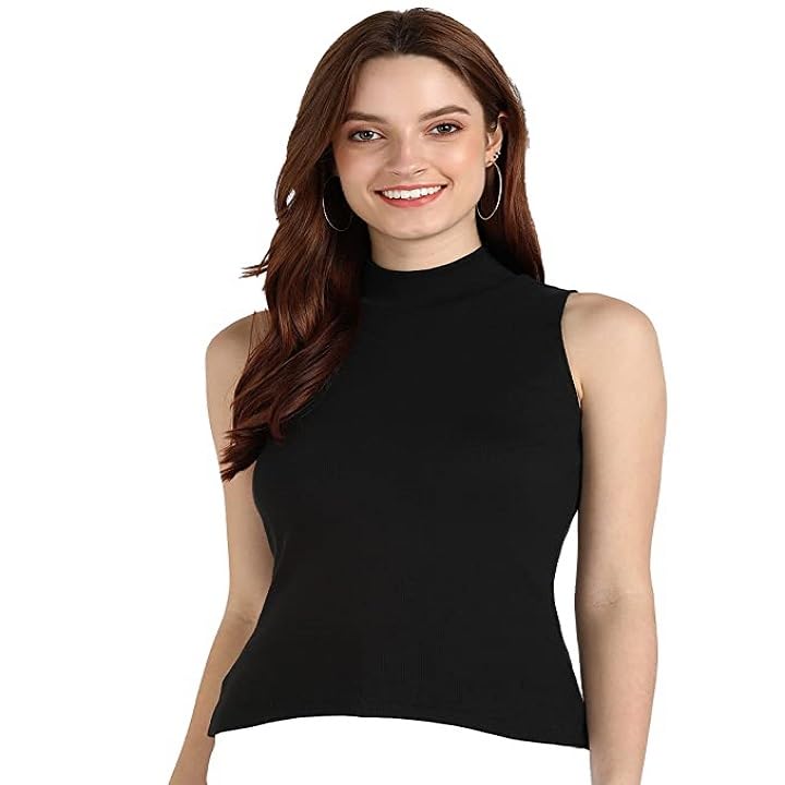 Image of TUSI Women's Essential Tank Top High /Mock Neck Full Length Turtle Neck Sleeveless Knit Rib Stretchable CT-03