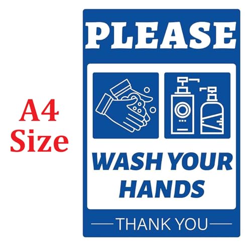 Image of CVANU PLEASE Wash Your Hands THANK YOU Warning Safety Self-Adhesive Waterproof PVC Vinyl Sign Sticker Size (11.7inchX8.3inch) Pack of 5