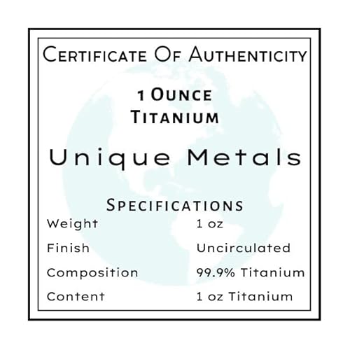 Unique Metals Titanium Bar W/Coa - 1 Oz One Troy Ounce .999 Pure Bullion Bar With Buffalo Design And Certificate Of Authenticity #TOP4