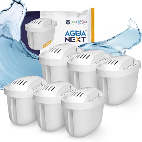 Aqua Next Set di 6 Filtri per Acqua | Cartucce Filtranti Ricambio per Caraffa Filtrante – Riduce Cloro e Calcare | Filtro con Carbone Attivo e Resina a Scambio Ionico | BPA FREE