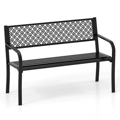 COSTWAY Garden Bench, 2-Person Heavy Duty Metal Frame Loveseat Park Bench, Outdoor Furniture Leisure Seating Patio Chair for Entryway, Porch & Backyard (Black, 127 x 59 x 82 cm)
