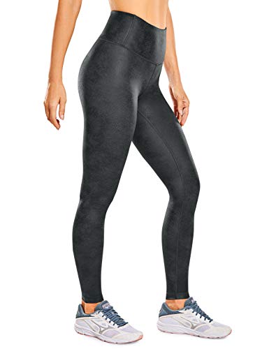 CRZ YOGA Women s Faux Leather Workout Leggings 28 Inches - Stretchy Yoga Pants Lightweight High Waisted Tights Coast Gray Large