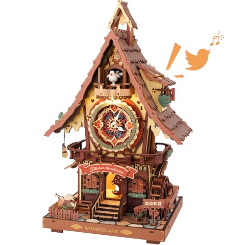 ROKR 3D Wooden Puzzles for Adults, Cuckoo Clock Model Kit, Room Home Decor DIY Watch Making Kit Functional Mechanical Building Toys, Hobbies Birthday Christmas Day Gifts for Men Women Teen 14+