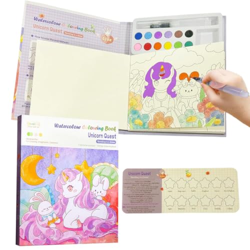 Image of MASTANO Watercolor Painting and Doodle Set for Kids - DIY Graffiti Coloring Note-Book Magic Books with Pigments and Paper, Suitable for Kindergarten and Kids Art Projects with Color (Unicorn)