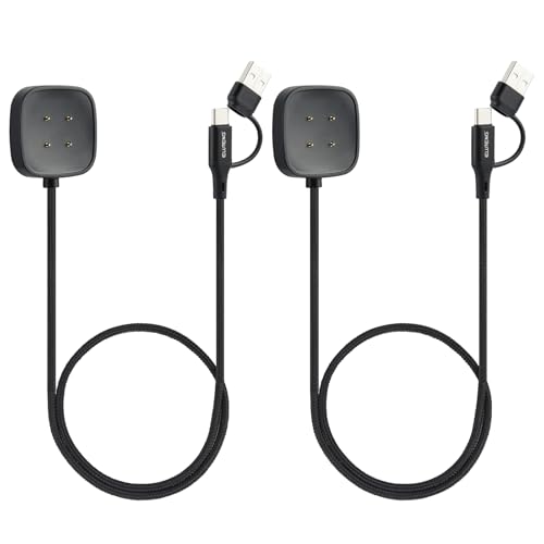 ELUTENG 2 Pièces Chargeur Compatible avec Fitbit Versa 4/Versa 3/Sense 2/Sense, Magnétique Station [3,3 FT/1M] Cable de Remplacement pour Fitbit Montre, Noir