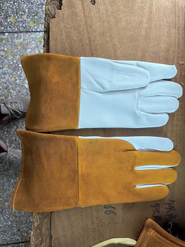 TXWLLIU Gants de Soudage Unisexes, en Cuir Résistant à la Chaleur et au Feu, Pour Soudeur à Fil Fourré MIG/MAG, Forge, Forgeron, Cheminée, Poêle à Bois, Foyer, Gril, Four (Marron)