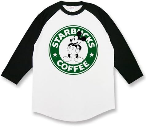 Amazon Star Bucks スターバックス ミッキーマウス Mickey Mouse ディズニー パロディ メンズ レディース ユニセックス ラグラン七分丈tシャツ オリジナルプリント 通販