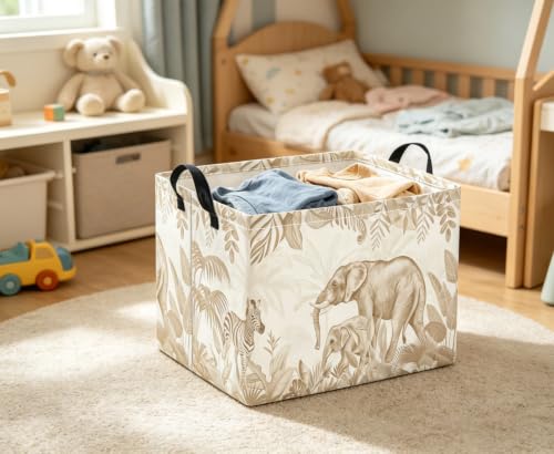Image of Rectangular Baby Kids Storage Basket for Home Kitchen Girls Cute Toy Storage Bin Organizer Shelf Book Room Decor(Animal)
