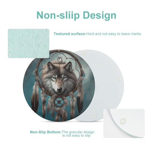 Planche en verre durable 3D attrape-rêves loup pour table de cuisine