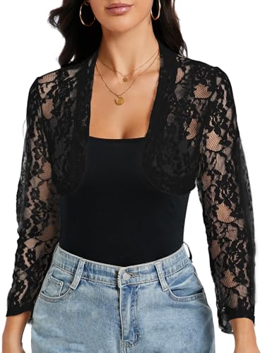 Women's Long Sleeve Lace Bolero Shrug Cardigan Top for Wedding, Party