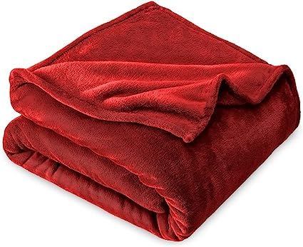 Image of HOMEKART Premium Flannel Fleece Blanket for Single Bed, Super Soft Plush Lightweight All Season Blanket, Solid Cozy Bed Throw for Bedroom, Sofa, Couch, Travel & Camping, 152 x 228 cm (Red)