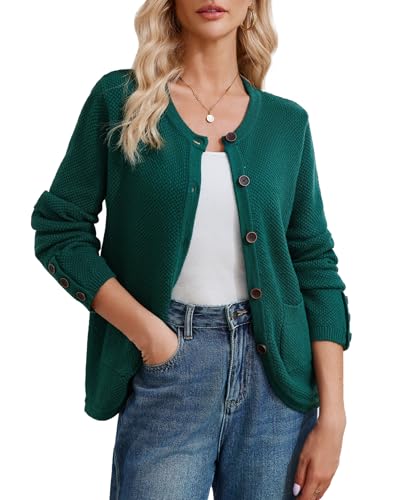 Women's Chunky Cardigan Sweaters Long Sleeve Knit Button Down Trendy Coat Jacket Casual Lightweight Crewneck Knitwear