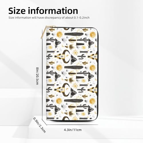 Leather Thin Slim Wallets for Women Men - Fashion Western Sheep Skull Black Print Card Wallet Holder with Zipper2