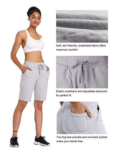 CQC Women's Bermuda Cotton Shorts Athletic Active Yoga Lounge Quick Dry Activewear Workout Joggers Shorts Light Gray L - Thumbnail 5