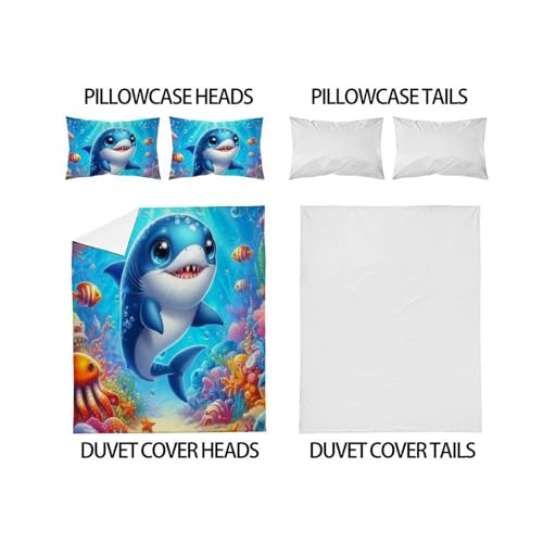 Housse de couette 220x240 baleine impression 3D microfibre douce avec 2 taies - 4