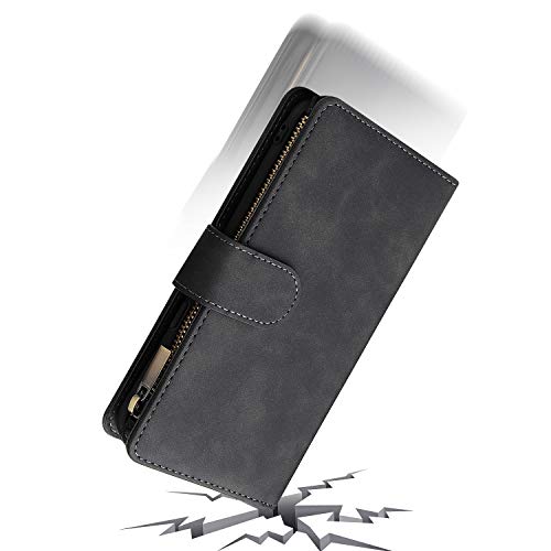 Lbyzcase Galaxy S9 Plus Case,Samsung S9 Plus Wallet Case,Luxury Folio Flip Leather Phone Cover[Zipper Pocket][Wrist Strap][Kickstand][Magnetic Closure] For Samsung Galaxy S9 Plus-Black #TOP5