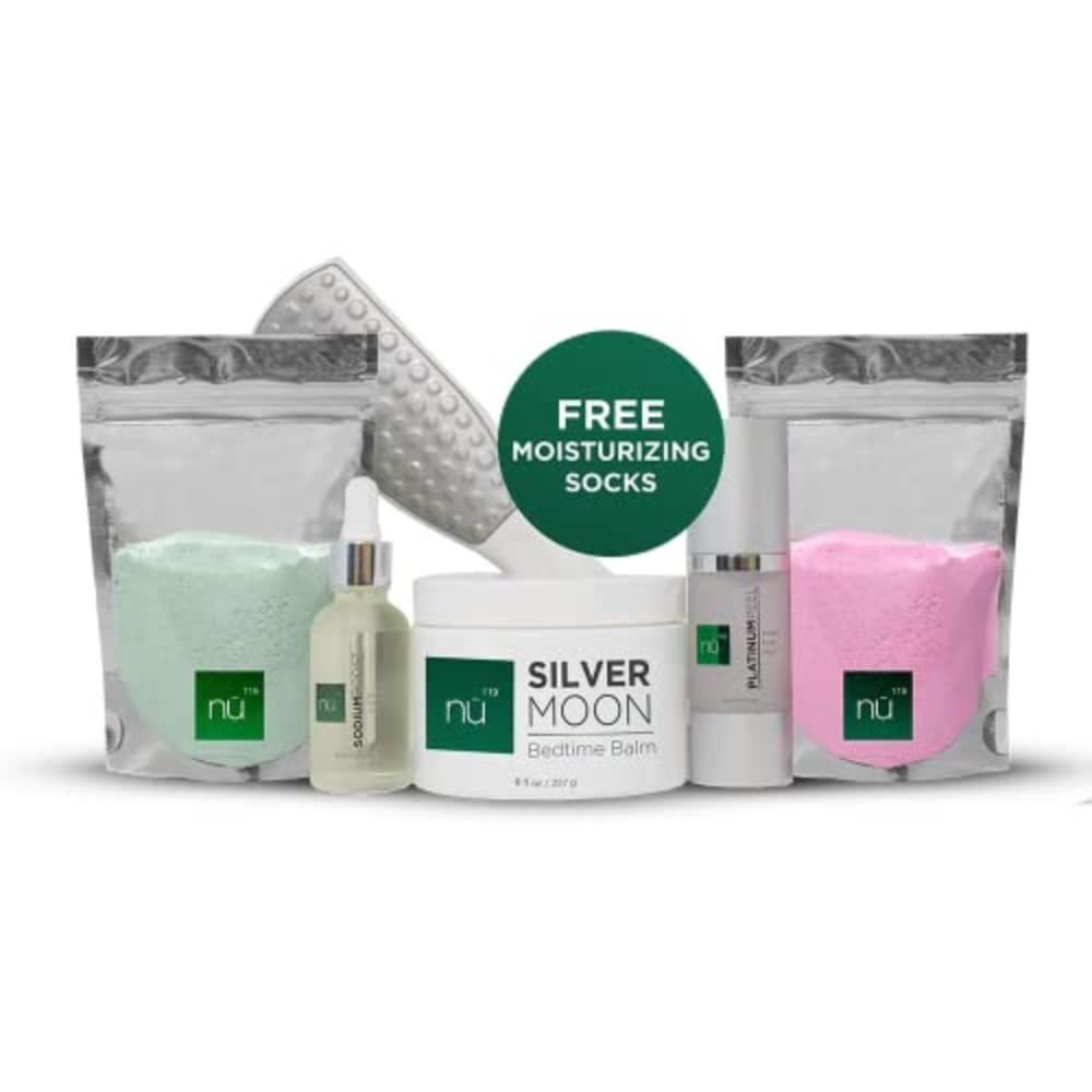 nu119 Best Pedicure Set on Amazon | Complete Professional Foot Spa Kit for Home Includes 6 Products and Tools for Foot Care: Exfoliation, File, Balm, Sodium Soaks, Oil and Socks | Good for