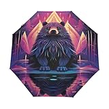 KAAVIYO Cool Purple Beaver Umbrella Windproof Automatic Foldable Umbrells Auto Open Close for Men Women Kids