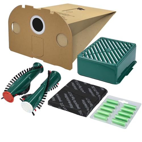 McFilter | 10 Staubsaugerbeutel + Aktivfiltersystem + Aktivkohlefilter + Bürsten EB350/351 + Duft geeignet f. Vorwerk Tiger 251 252 Kobold VK251 VK252 Staubsauger | Set 15-tlg | VO 550