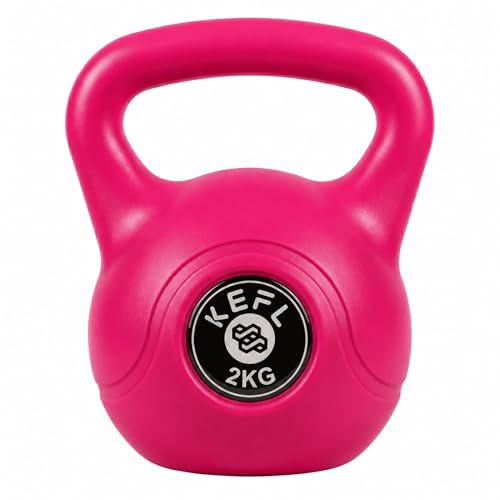 KEFL Vinyl Coated Kettlebell for Strength Training & Home Gym Colour Coded Non-Slip Weight for Fitness Conditioning & Full Body Workouts 2kg20kg (2kg - Pink)