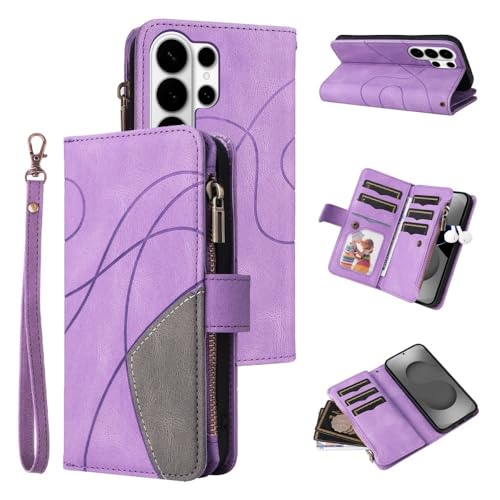 Étui pour Samsung Galaxy A36 5G avec portefeuille double fermeture éclair et rabat cuir violet