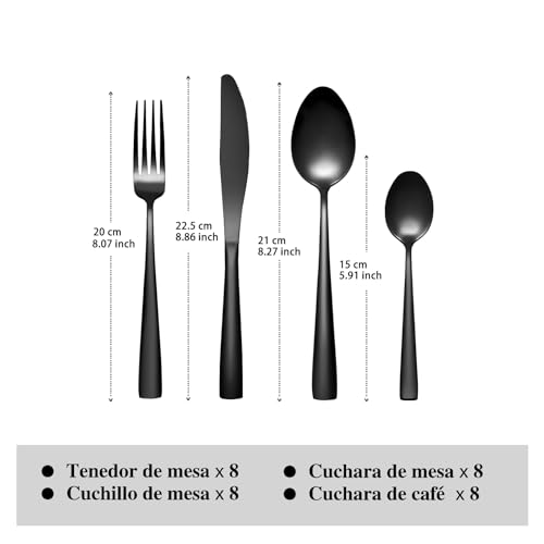 Image of Otto Koning Cutlery Set 32 Pieces - Black Cutlery Set Made of High-Quality Stainless Steel, Modern Cutlery Sets for 8 People, Dishwasher Safe, Mirror Polished, Durable, Elegant Design