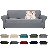 MAXIJIN 4 Piece Newest Couch Covers for 3 Cushion Couch Super Stretch Non Slip Couch Cover for Dogs Pet Friendly Elastic Jacquard Furniture Protector Sofa Slipcovers (Sofa, Light Gray)