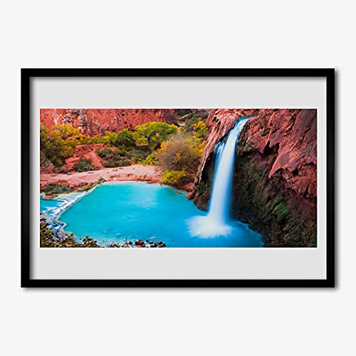 Photo montagnes et cascade affiche encadrée pour décorer un salon