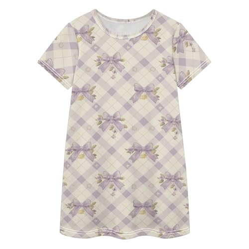 Vestido morado y blanco para niña con lazos estilo vintage y rombos