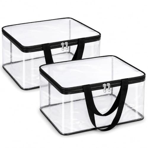 Image of Zollyss PVC Saree Storage Bags Pack of 2, Transparent Clothes Organizer, 200 Micron Foldable Wardrobe Storage Box with Metal Zipper & Strong Handles for Sarees, Blankets & Clothes, 40x32x22 cm