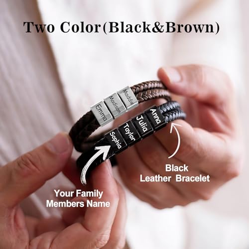 Custom Mens Bracelet with Famliy Name Adjustable Braided Leather Bracelets Personalized Fathers Day Dad Gifts from Daughter Son3