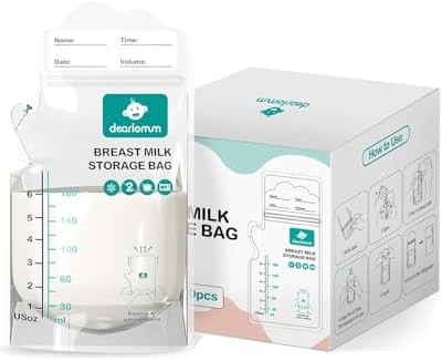 dearlomum BPA-Free Breastmilk Storage Bags - 200 Pcs, 6 Ounce, Self-Standing with Pour Spout, Space-Saving Flat Profile, Ideal for Convenient Breastfeeding and Milk Storage, Refrigeration & Freezing