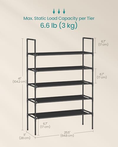 Image of SONGMICS 5-Tier Shoe Rack, Shoe Storage for Hallway Closet, Slim and Space-Saving, Metal Frame, Non-Woven Fabric Shelves, Black ULSH045BH02
