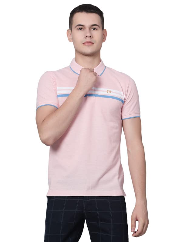 cantabil Men Pink Cotton Blend Polo Neck Half Sleeve Striped T-Shirt (P_MTSH00210_Pink)-picture-13