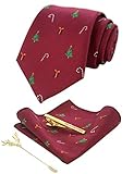 JEMYGINS Herren Weihnachts Krawatte Weihnachtsbaum Muster Woven Party Krawatte & Einstecktuch Set(26)