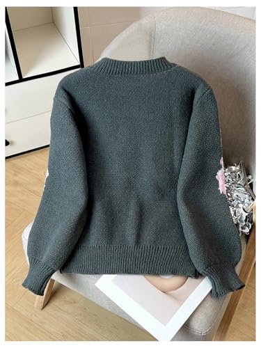Image of BEAUDRM Girl's Cute Bow Sweater Crew Neck Long Sleeve Drop Shoulder Loose Pullover Tops