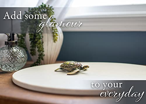 Cottage Garden Hand Painted Metal Enamel Hinged Trinket Box Ornamental Mini Jewelry Ring Earring Organizer Vintage Collectible Figurine Keepsake Box With Bejeweled Crystals, Green Sea Turtle #TOP5