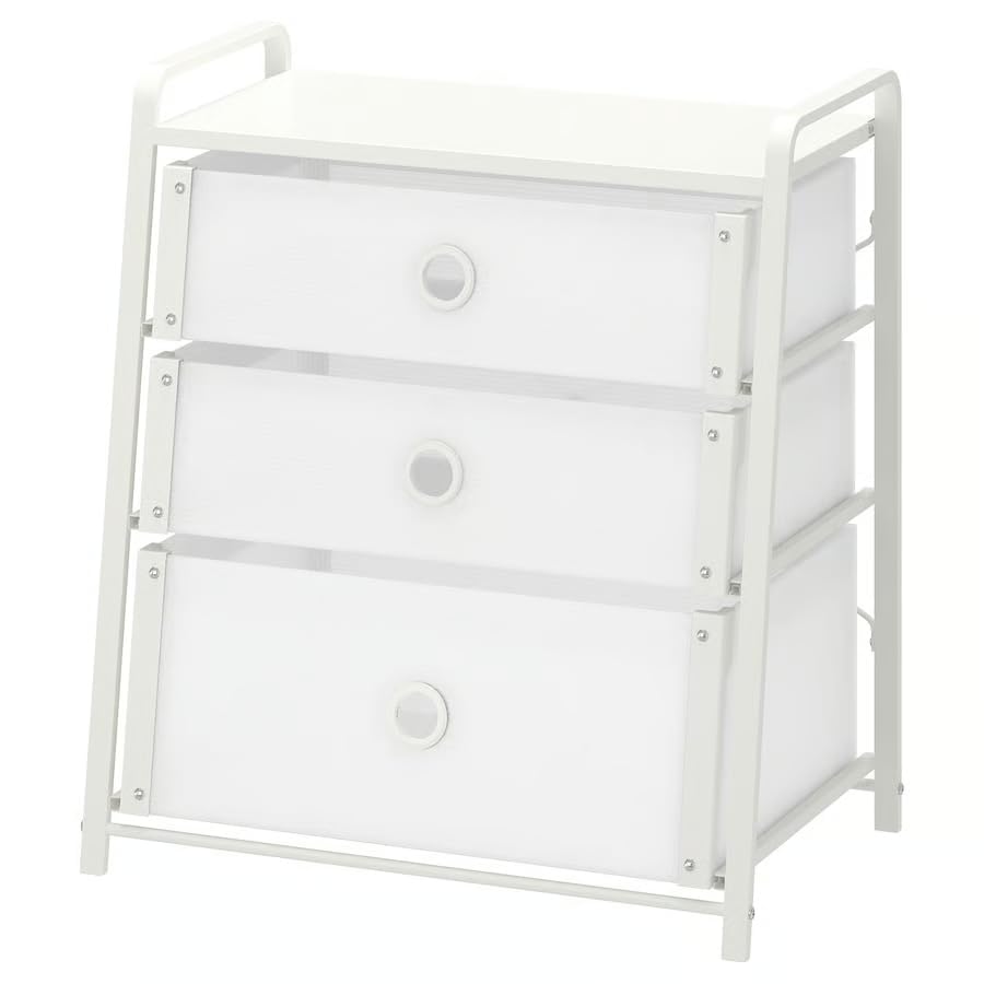 LOTE Chest of 3 Drawers, White, Steel Frame with Polypropylene Drawers, 55x36x62 cm, Semi-Transparent Fronts, Bedside Table-image-19