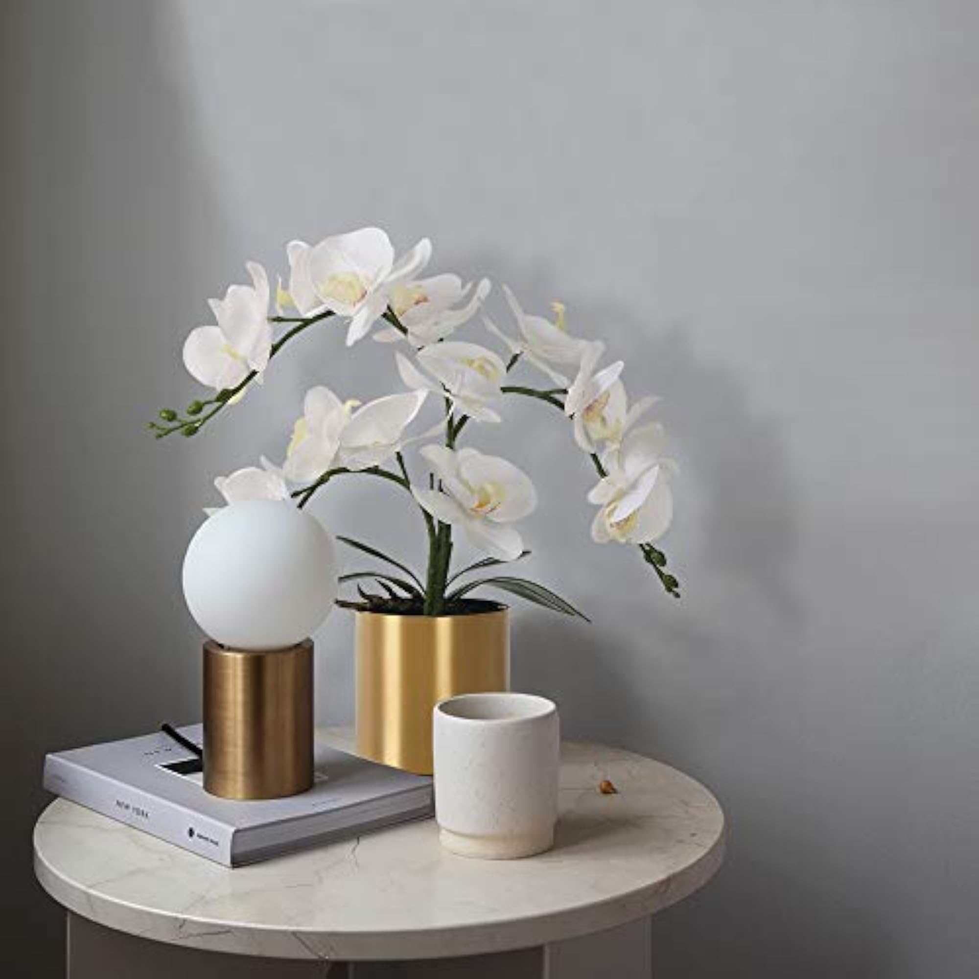 Potted Artificial Orchid Plants in Gold Vase