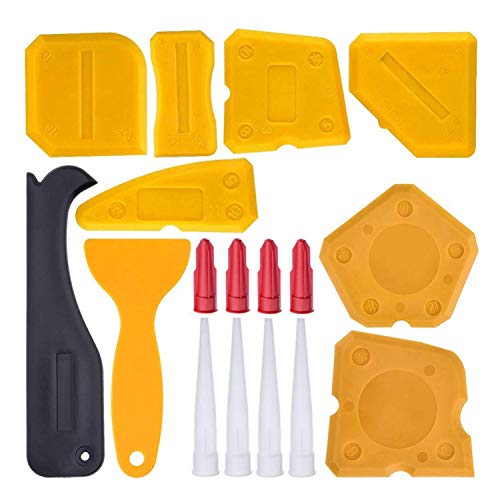 17 Pieces Caulking Tool Kit Silicone Sealant Finishing Tool Grout Scraper Caulk Remover and Caulk Nozzle and Caulk (Yellow)