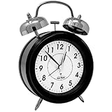 KEN-TECH Atomic Retro Twin Bell Alarm Clock Alarm Clocks for Bedrooms. Loud Alarm Clock for Heavy Sleepers Perfect for Bedroom, Desk, and Office. Set time Automatically.