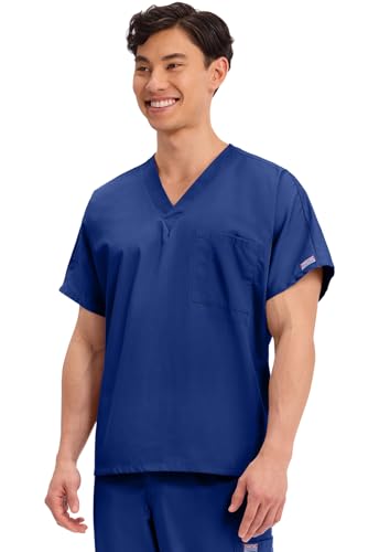 Image of Cherokee Scrubs for Women and Men Unisex V-Neck Tunic Nursing Scrub Top with Chest Pocket, Tuckable Durable Fabric - 4777 | 1 Chest Pocket For Essentials, Traditional Fit, Durable Construction, Comfortable Knit Details, Easy Care, Tuckable Style