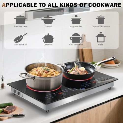 Image of Hobsir 2 Burner Electric Cooktop 110V with Plug, Total 2000W Shared Power