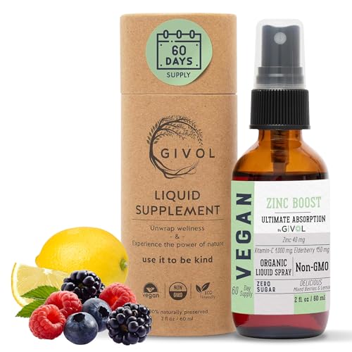 GIVOL Organic ZINC Boost Mist 40 mg (Extra Strength) - Sugar Free with Vit C and Elderberry Extract - Vegan Liquid Spray for Kids and Adults - Easy Absorption - Non-GMO - (60 ml) 60 Days Supply