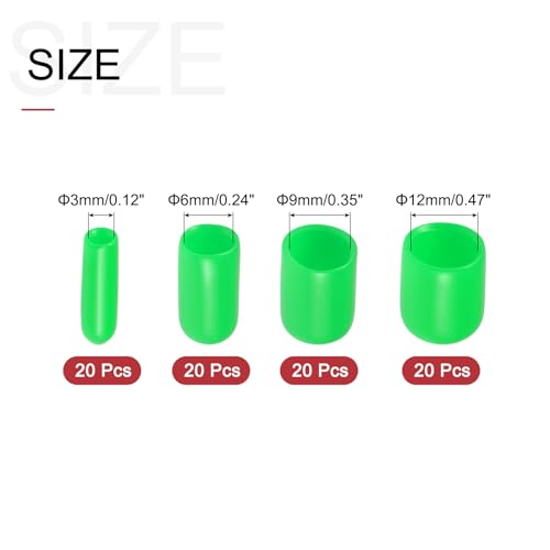 Image of uxcell 80pcs Round Rubber End Caps 1 /8 inch 1 /4 inch 3 /8 inch 1 /2 inch Green Vinyl Cover Screw Thread Protectors Assortment Kit(3mm 6mm 9mm 12mm)