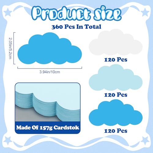 Image of Kisston 360 Pcs Clouds Cutouts Paper 3.9 Inch White and Blue Die Cuts for DIY Craft Projects School Classroom Bulletin Board Decor